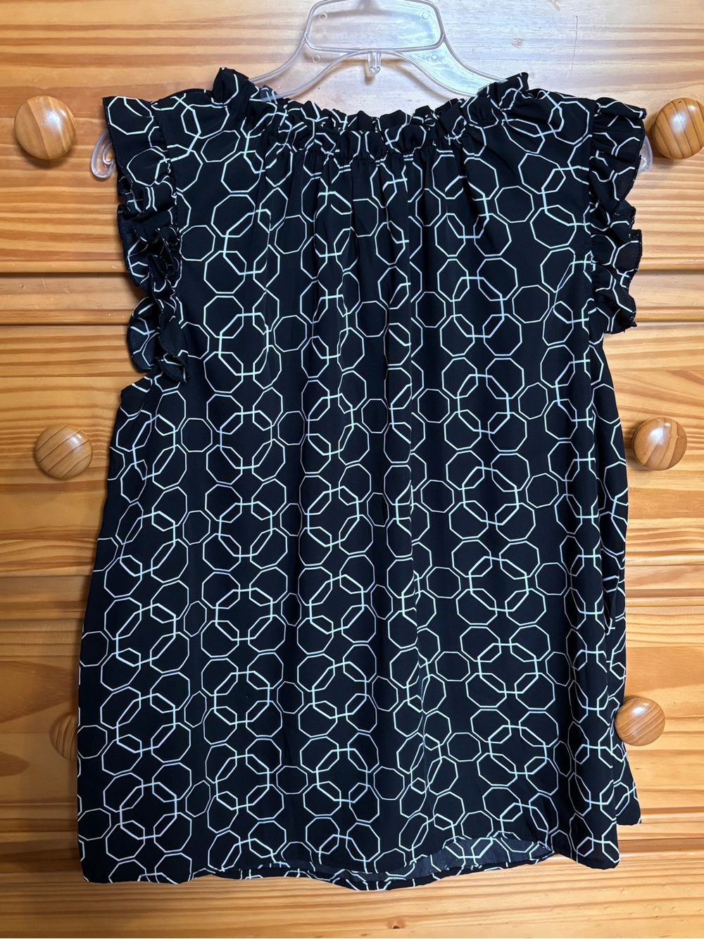 Girls Black Geometric Print Ruffle Sleeve Dress